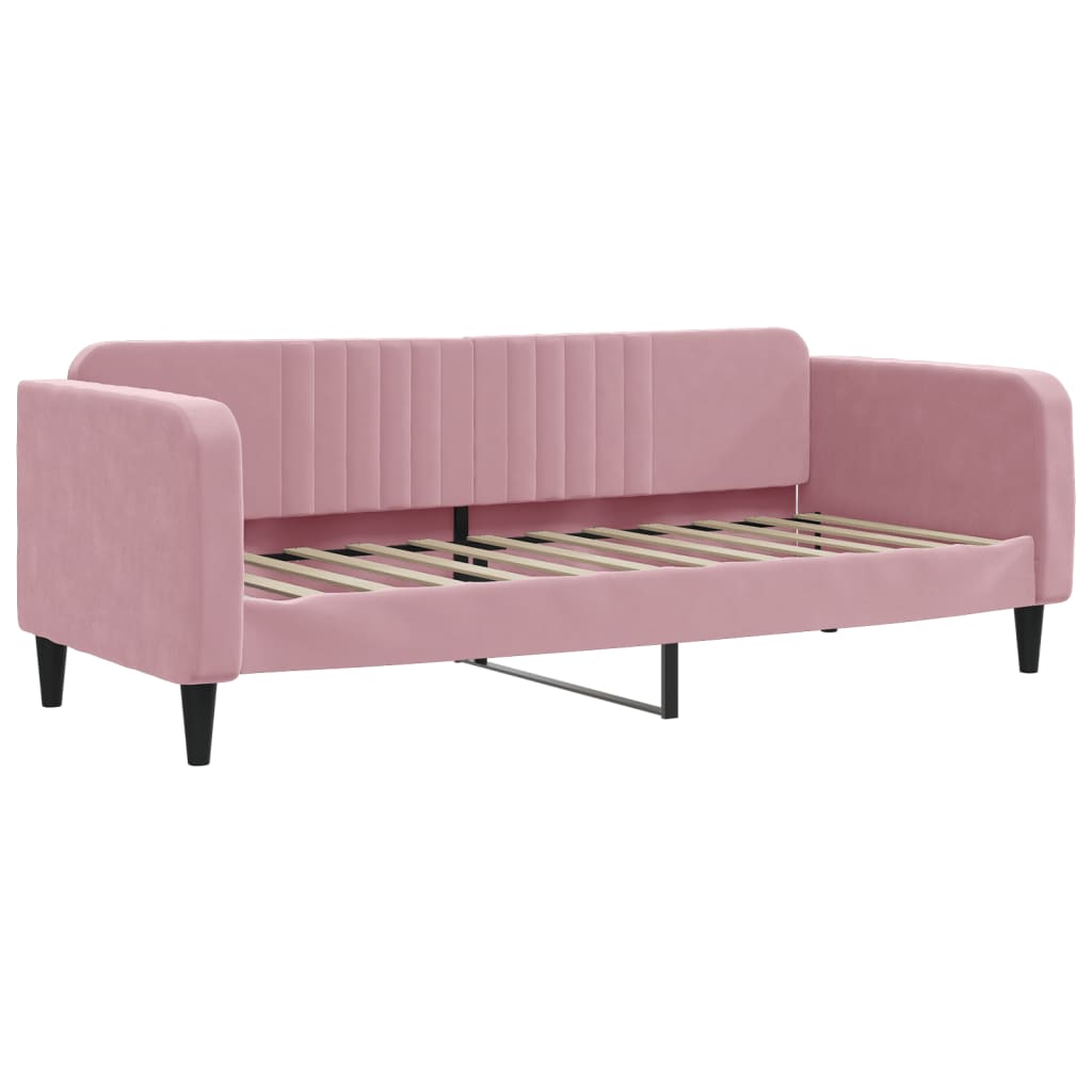 Lit de jour avec gigogne et tiroirs rose 80x200 cm velours - XIOS
