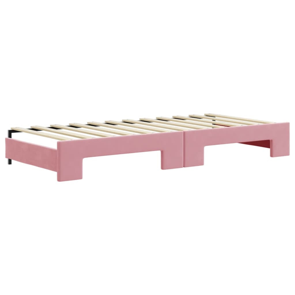 Lit de jour avec gigogne et tiroirs rose 80x200 cm velours - XIOS