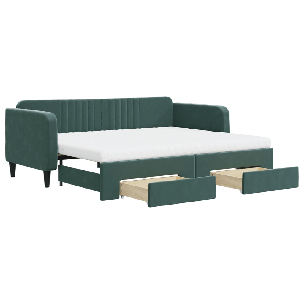 Lit de jour avec gigogne et tiroirs vert foncé 90x200cm velours - XIOS