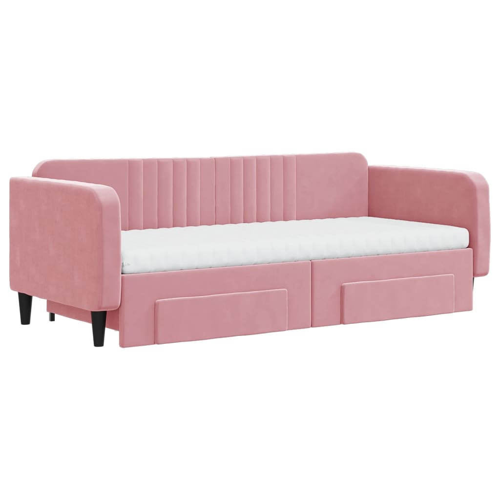 Lit de jour avec gigogne et tiroirs rose 90x200 cm velours - XIOS