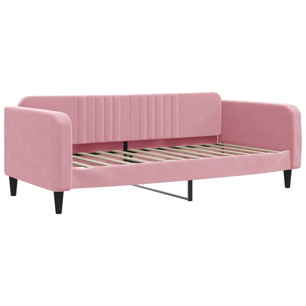 Lit de jour avec gigogne et tiroirs rose 90x200 cm velours - XIOS