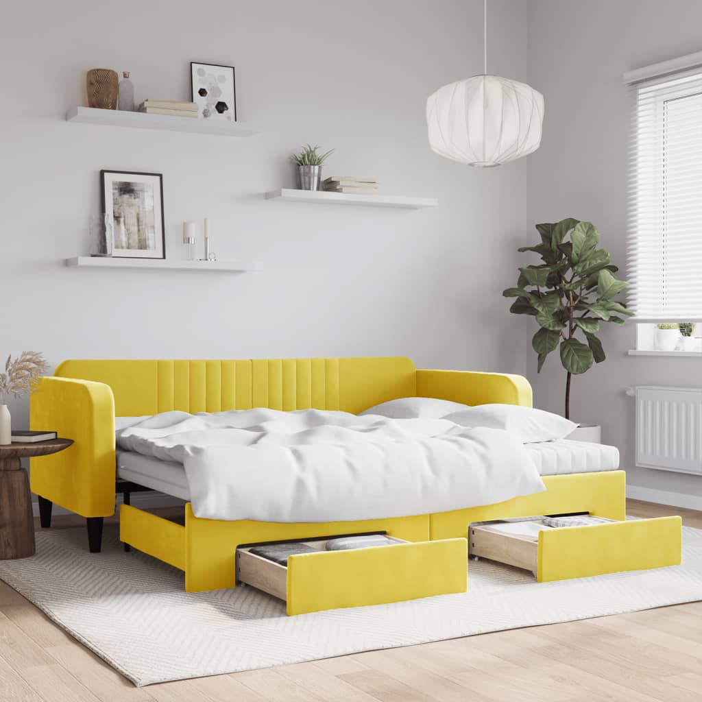 Lit de jour avec gigogne et tiroirs jaune 90x200 cm velours - XIOS