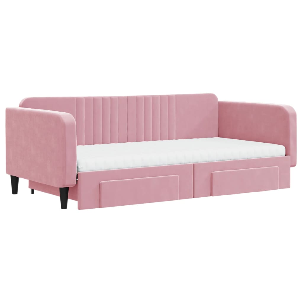 Lit de jour avec gigogne et tiroirs rose 100x200 cm velours - XIOS
