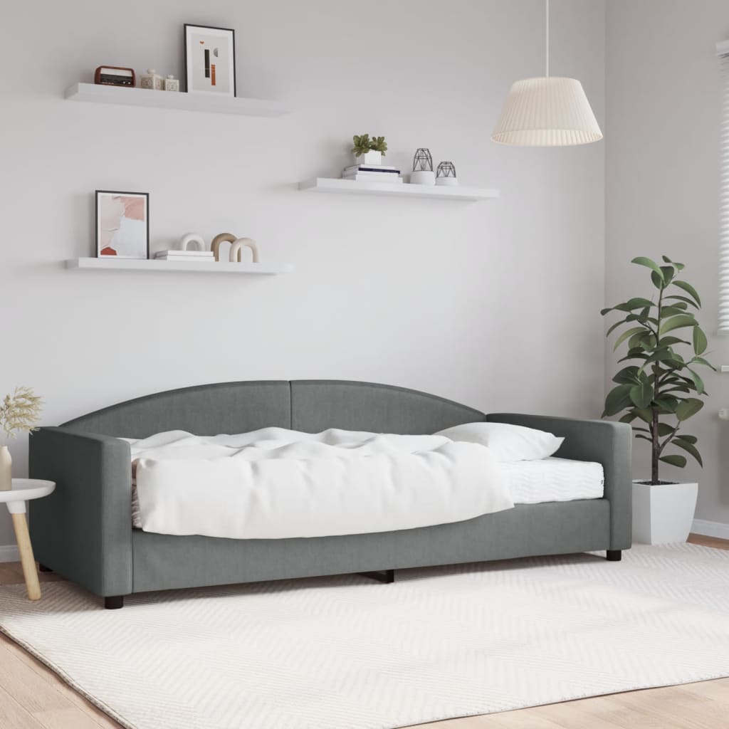 Lit de jour avec matelas gris foncé 90x200 cm tissu - XIOS