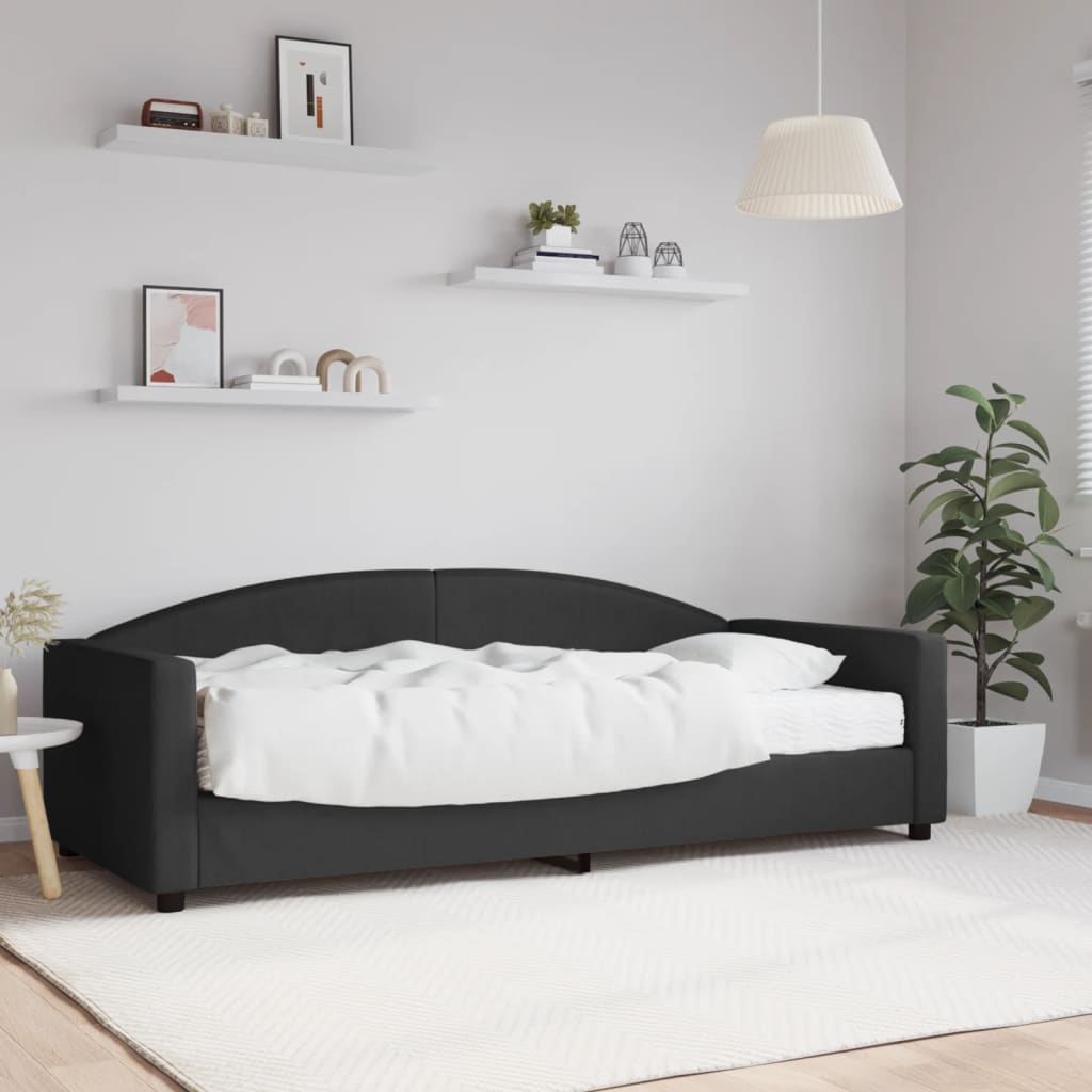 Lit de jour avec matelas noir 90x200 cm tissu - XIOS