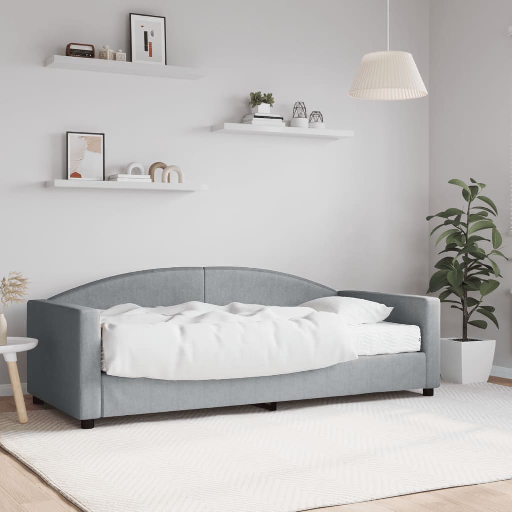 Lit de jour avec matelas gris clair 90x190 cm tissu - XIOS