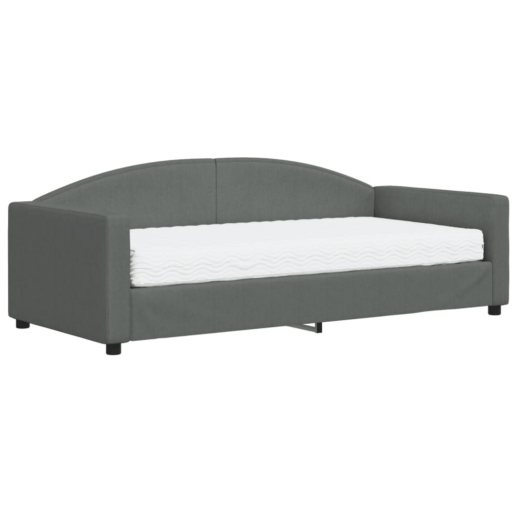 Lit de jour avec matelas gris foncé 90x190 cm tissu - XIOS