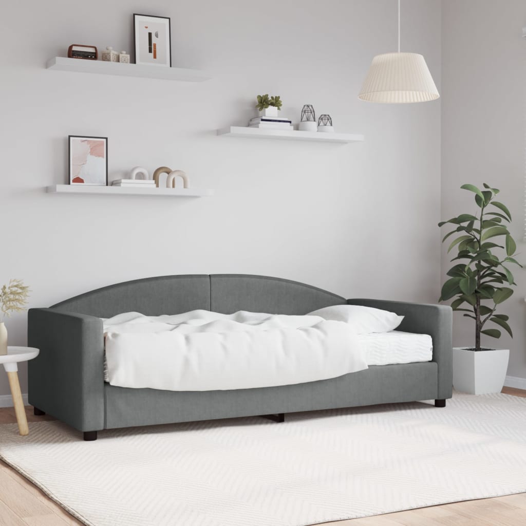 Lit de jour avec matelas gris foncé 90x190 cm tissu - XIOS