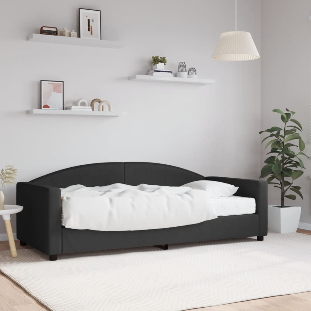Lit de jour avec matelas noir 90x190 cm tissu - XIOS