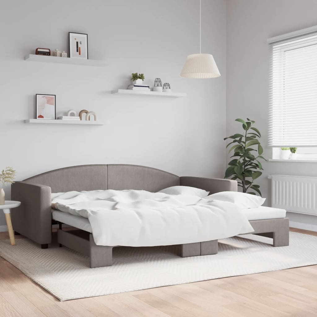 Lit de jour avec lit gigogne taupe 100x200 cm tissu - XIOS