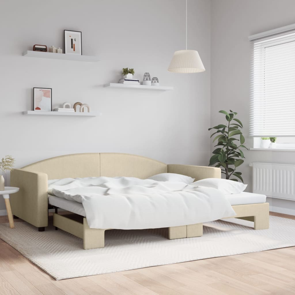 Lit de jour avec lit gigogne crème 100x200 cm tissu - XIOS