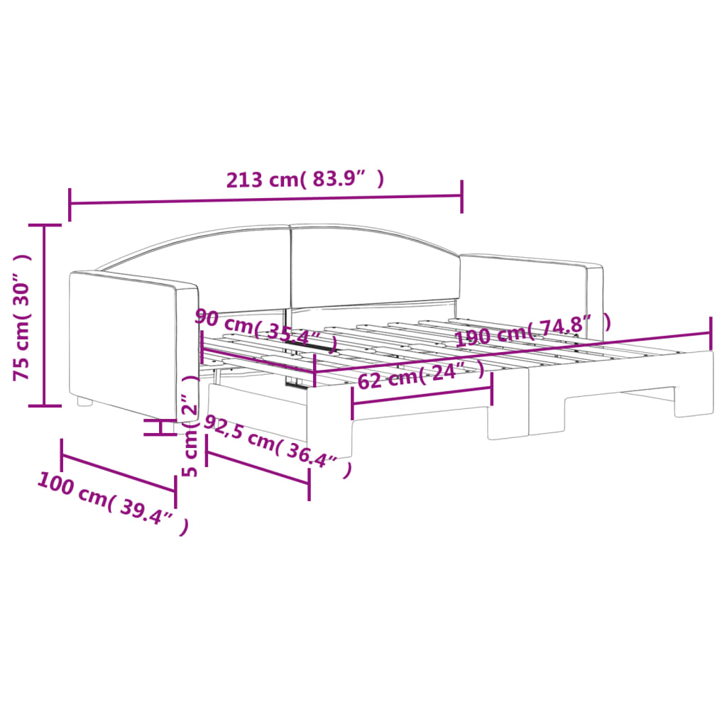 Lit de jour avec lit gigogne noir 90x190 cm tissu
