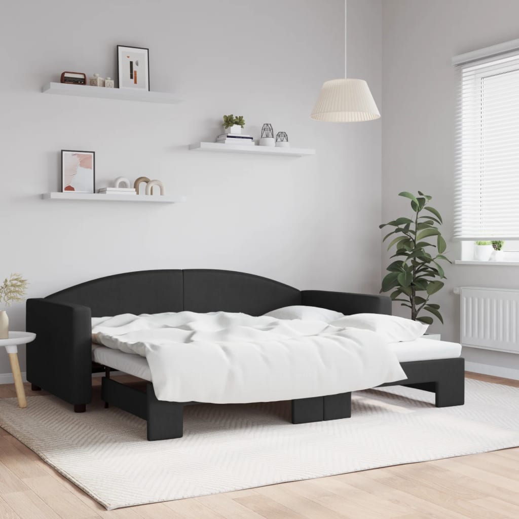 Lit de jour avec lit gigogne noir 90x190 cm tissu