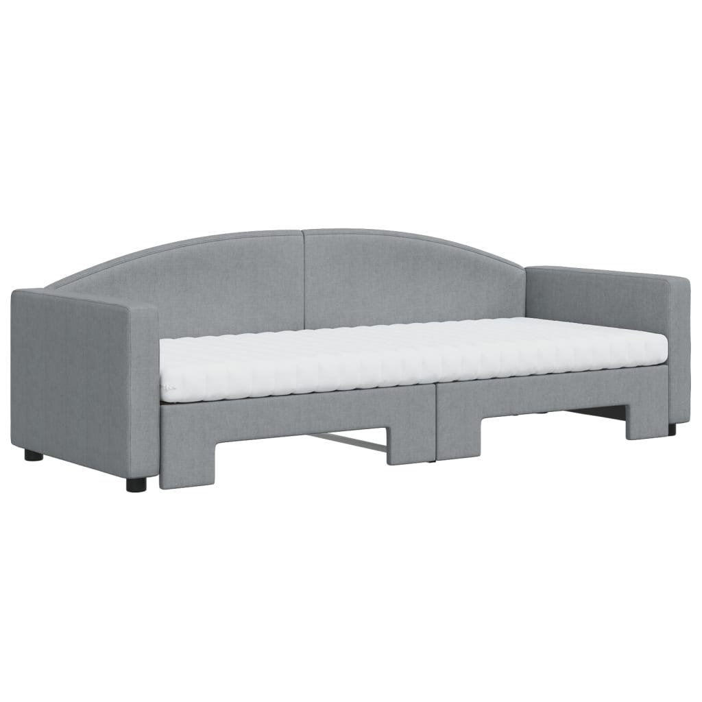 Lit de jour avec gigogne et matelas gris clair 80x200 cm tissu - XIOS