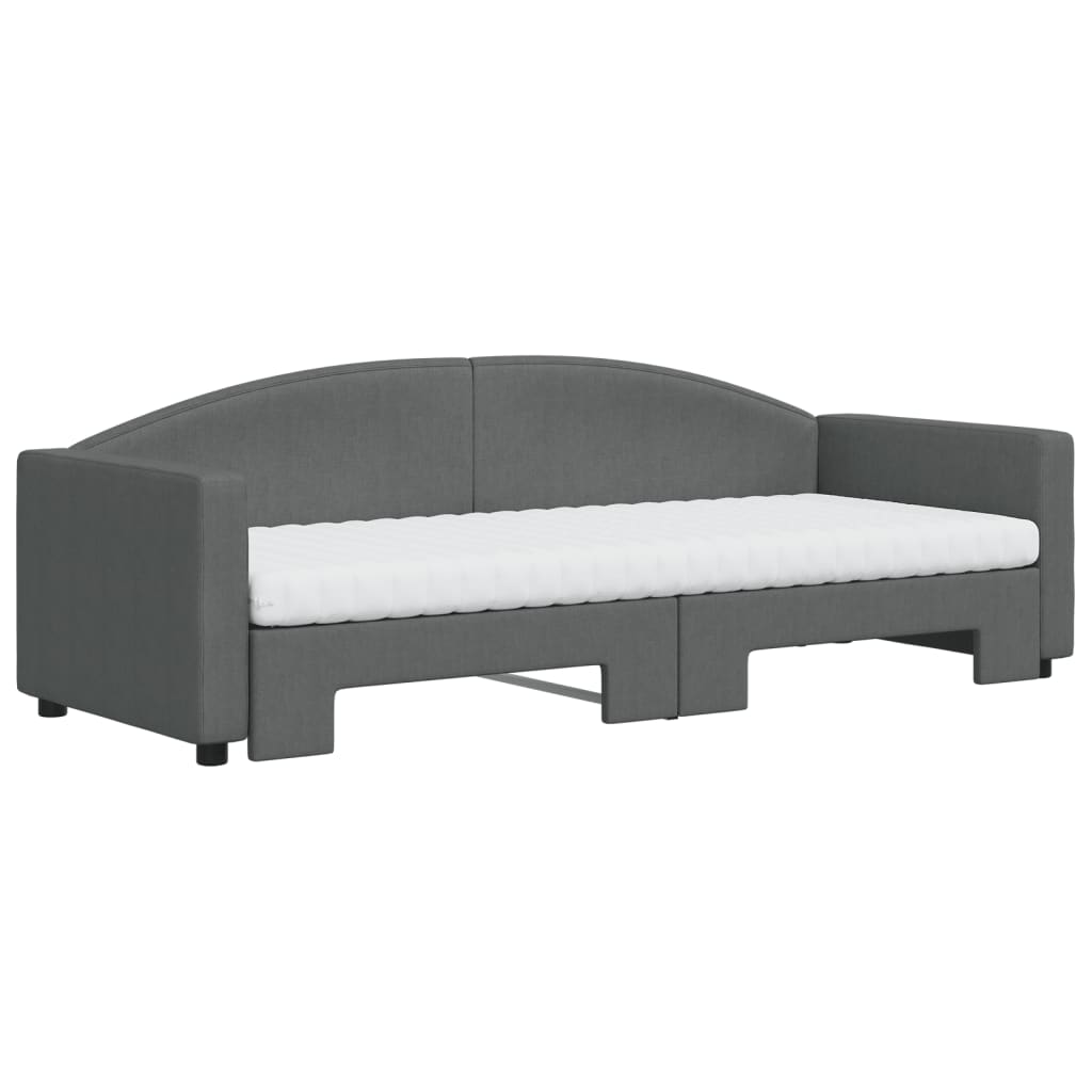 Lit de jour avec gigogne et matelas gris foncé 80x200 cm tissu - XIOS