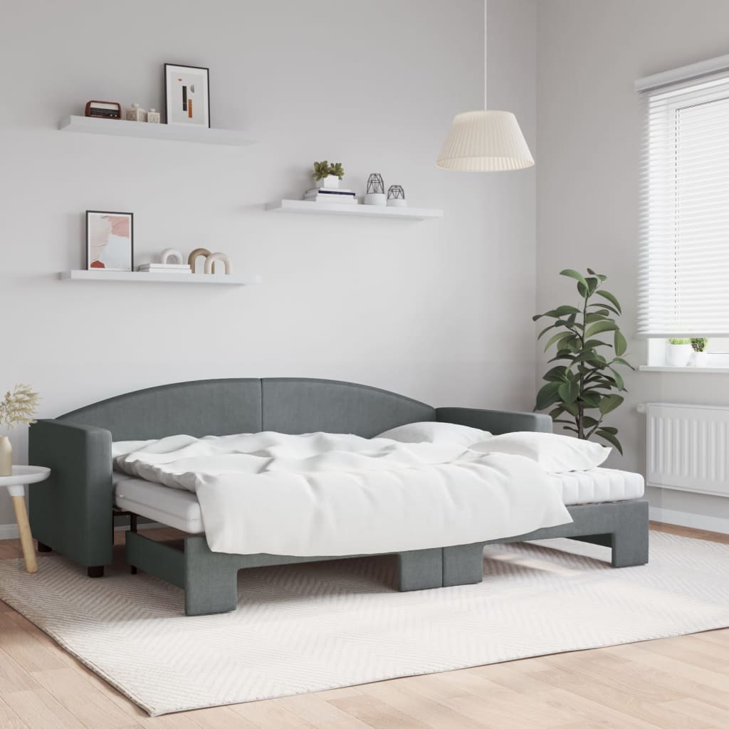 Lit de jour avec gigogne et matelas gris foncé 80x200 cm tissu - XIOS