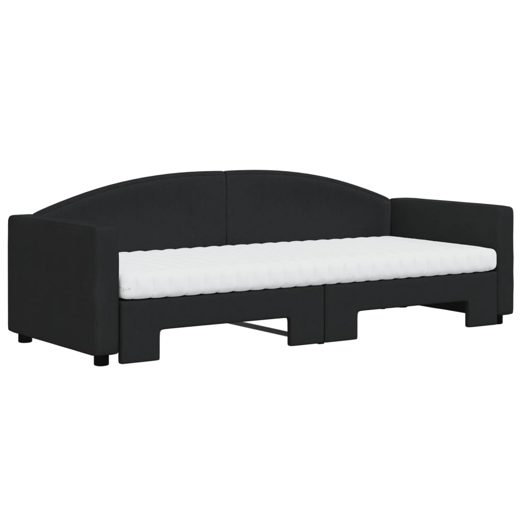 Lit de jour avec lit gigogne et matelas noir 80x200 cm tissu - XIOS