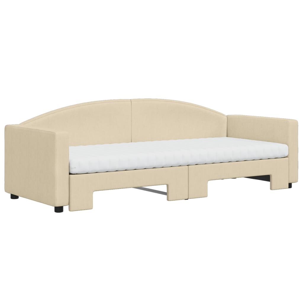 Lit de jour avec gigogne et matelas crème 80x200 cm tissu - XIOS