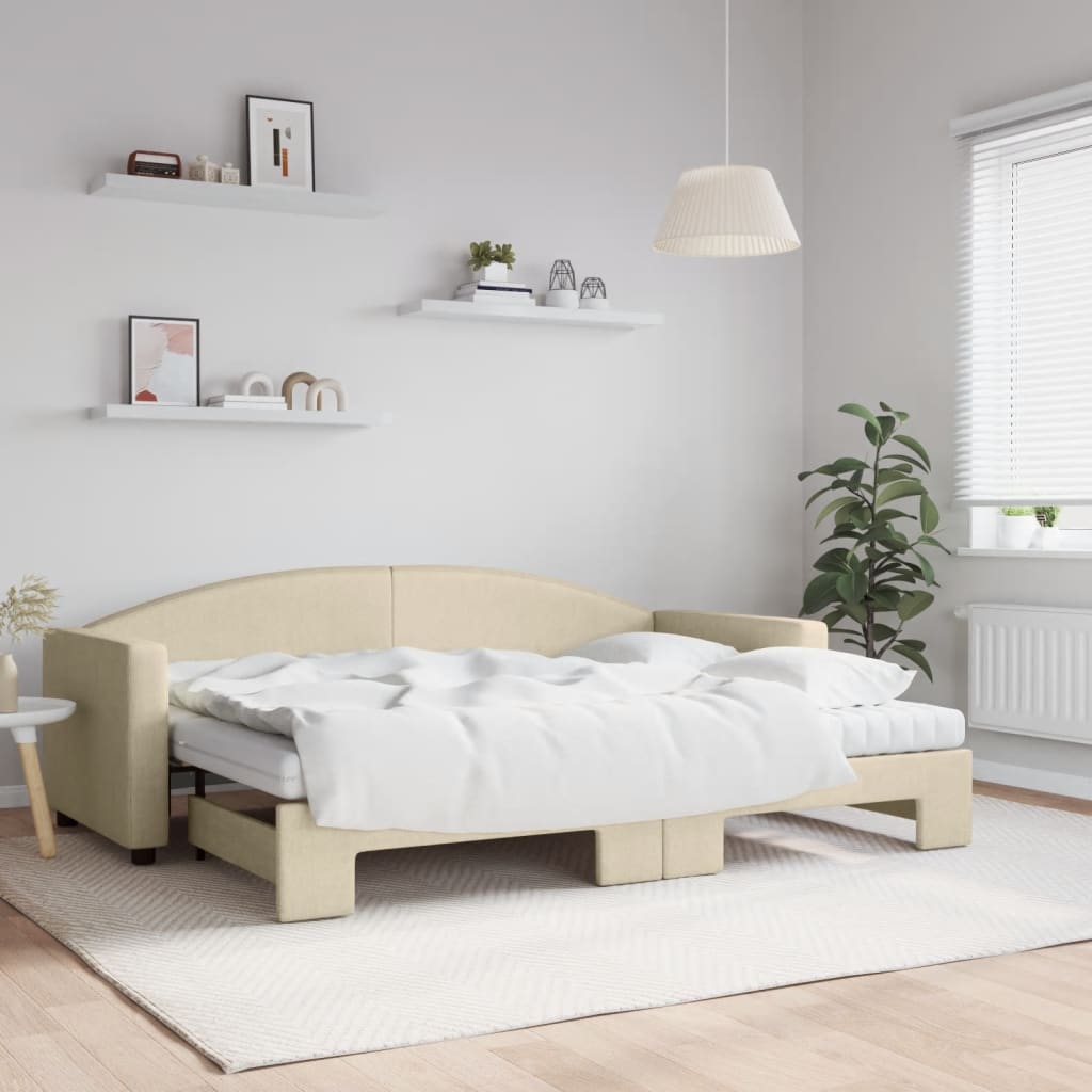 Lit de jour avec gigogne et matelas crème 80x200 cm tissu - XIOS