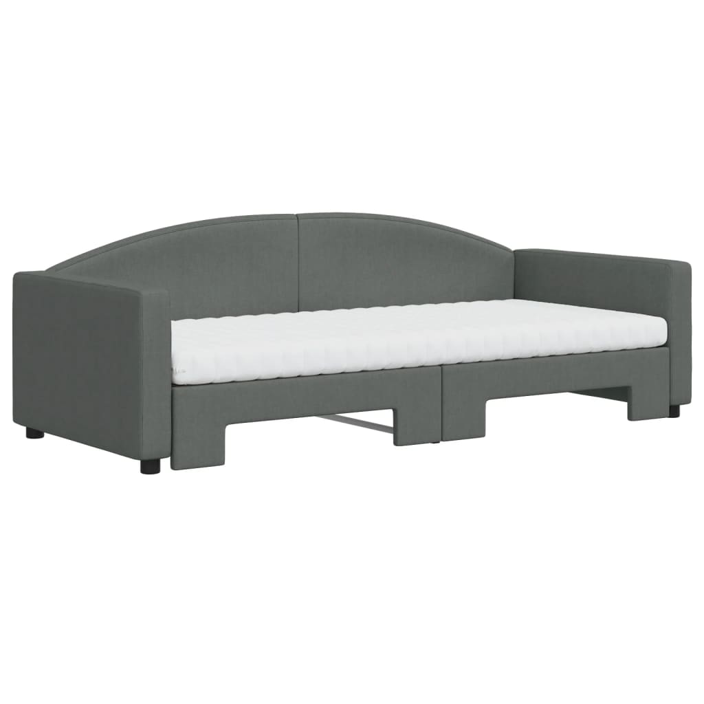 Lit de jour avec gigogne et matelas gris foncé 90x200 cm tissu - XIOS