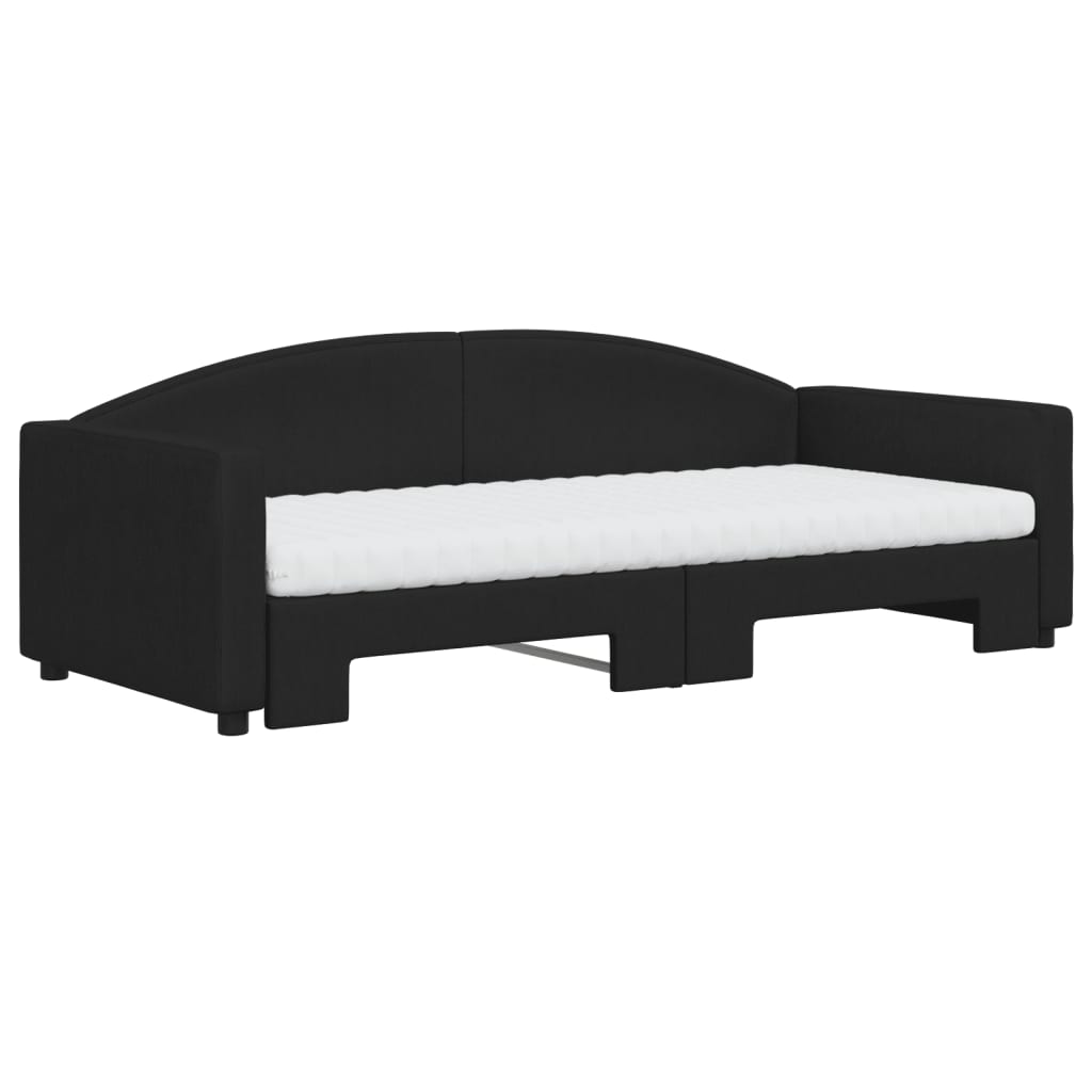 Lit de jour avec gigogne et matelas noir 90x200 cm tissu - XIOS