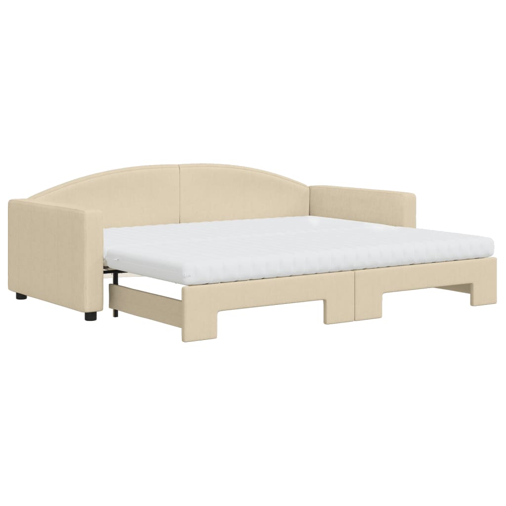Lit de jour avec gigogne et matelas crème 90x200 cm tissu - XIOS