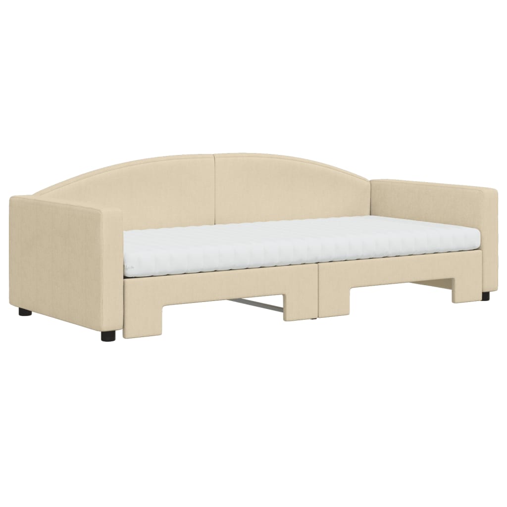 Lit de jour avec gigogne et matelas crème 90x200 cm tissu - XIOS