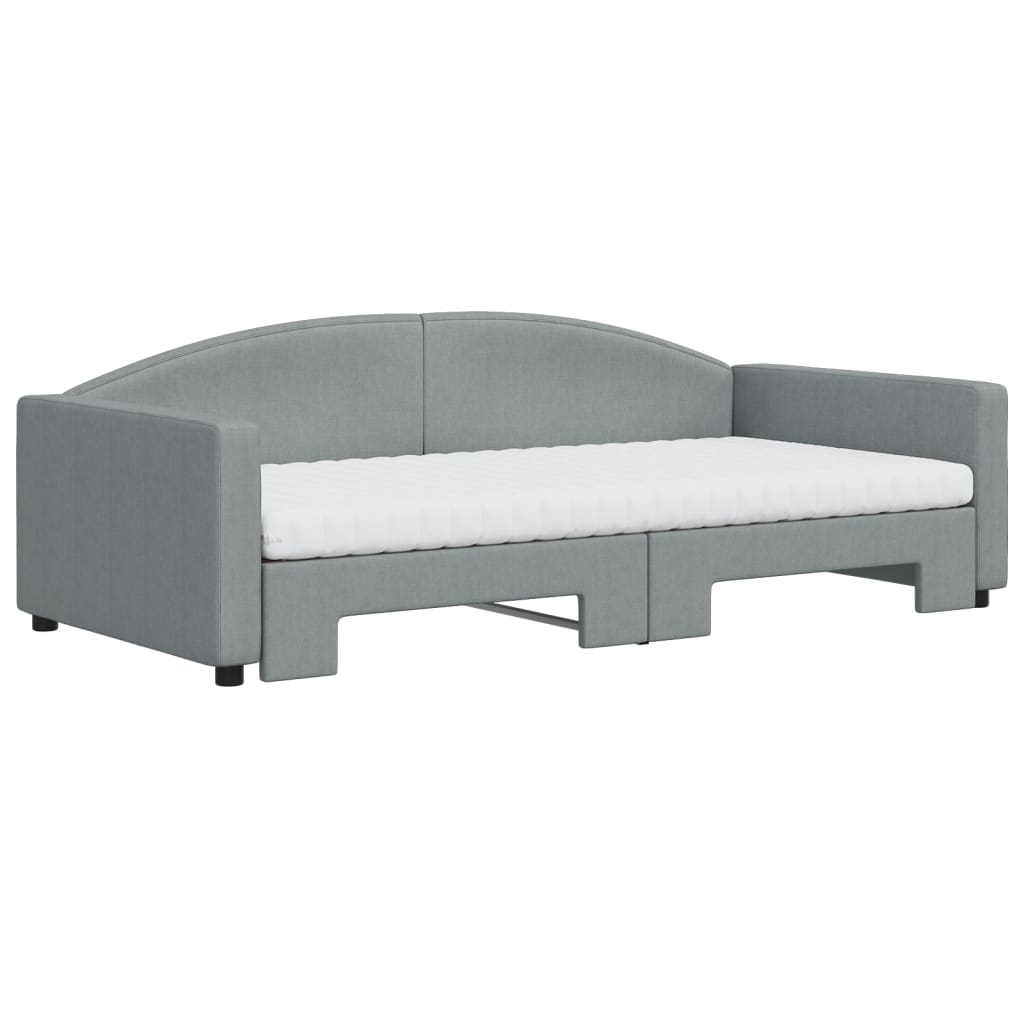 Lit de jour avec gigogne et matelas gris clair 100x200 cm tissu - XIOS