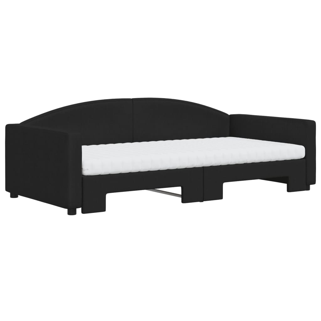 Lit de jour avec gigogne et matelas noir 100x200 cm tissu - XIOS