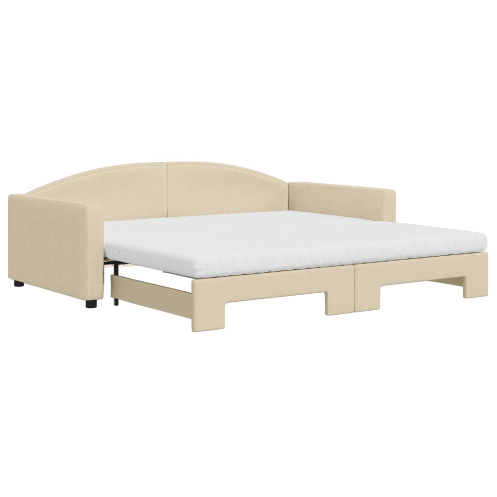 Lit de jour avec gigogne et matelas crème 100x200 cm tissu - XIOS