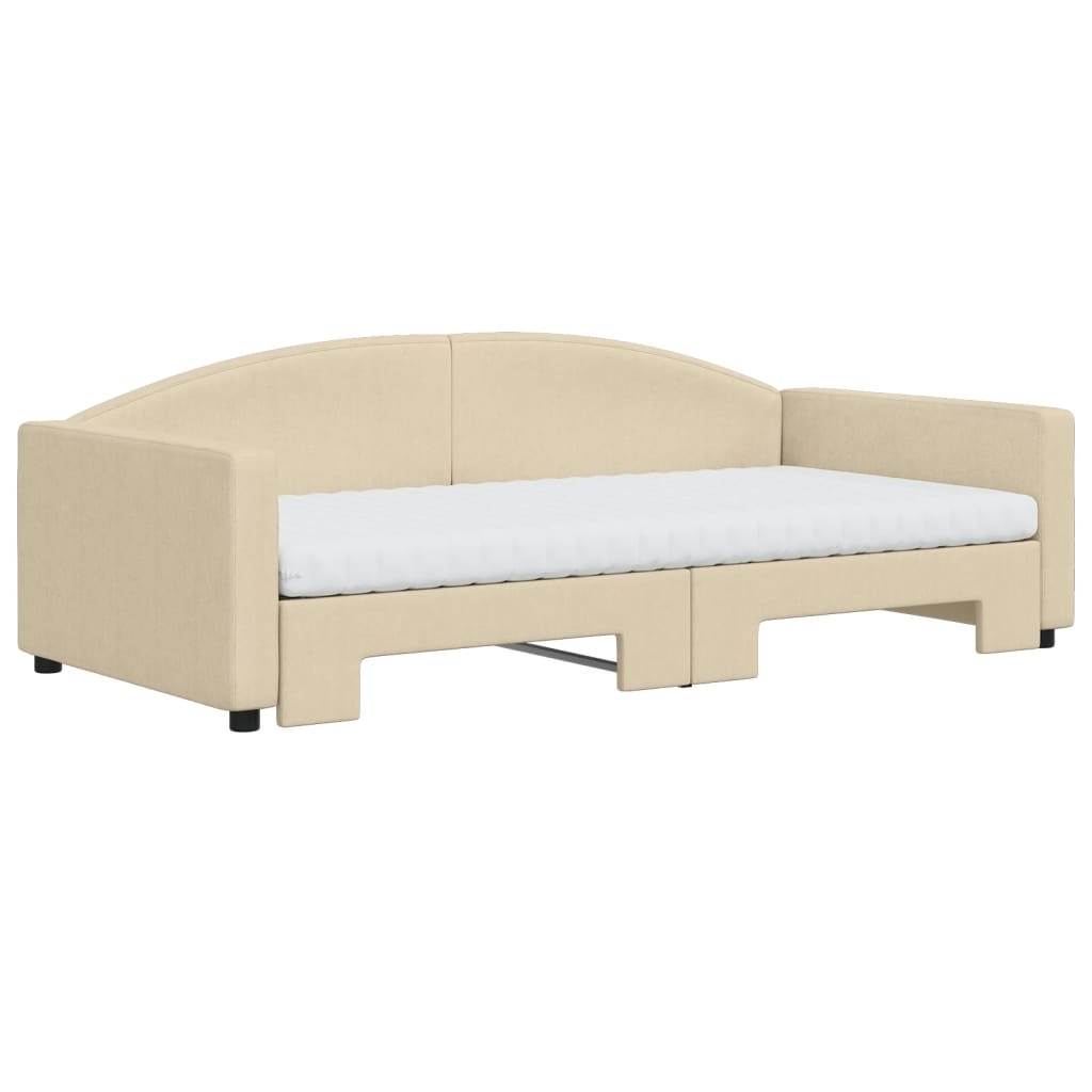 Lit de jour avec gigogne et matelas crème 100x200 cm tissu - XIOS