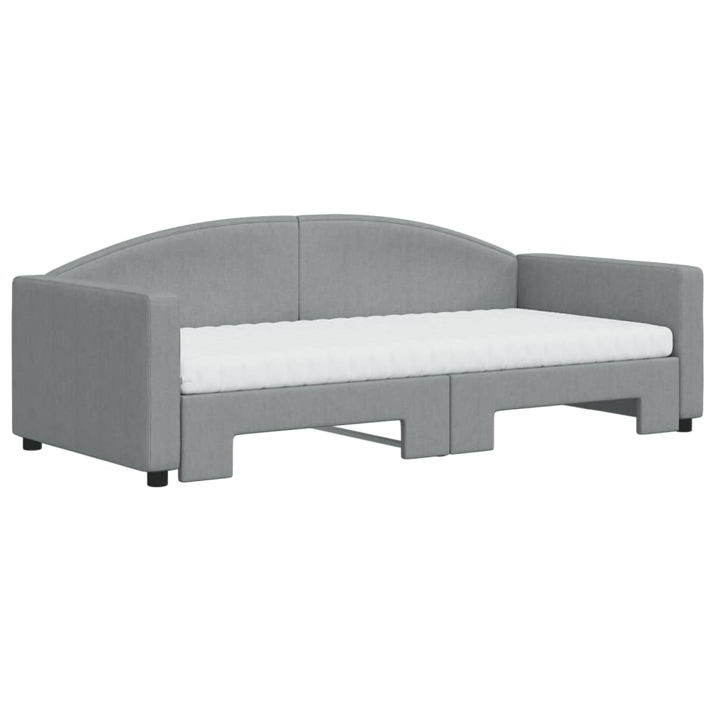 Lit de jour avec gigogne et matelas gris clair 90x190 cm tissu - XIOS