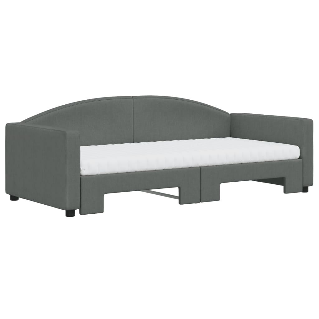 Lit de jour avec gigogne et matelas gris foncé 90x190 cm tissu - XIOS