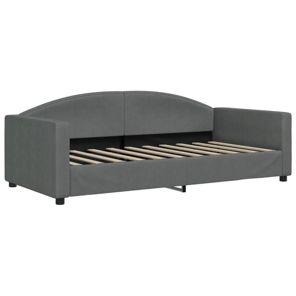 Lit de jour avec gigogne et matelas gris foncé 90x190 cm tissu - XIOS