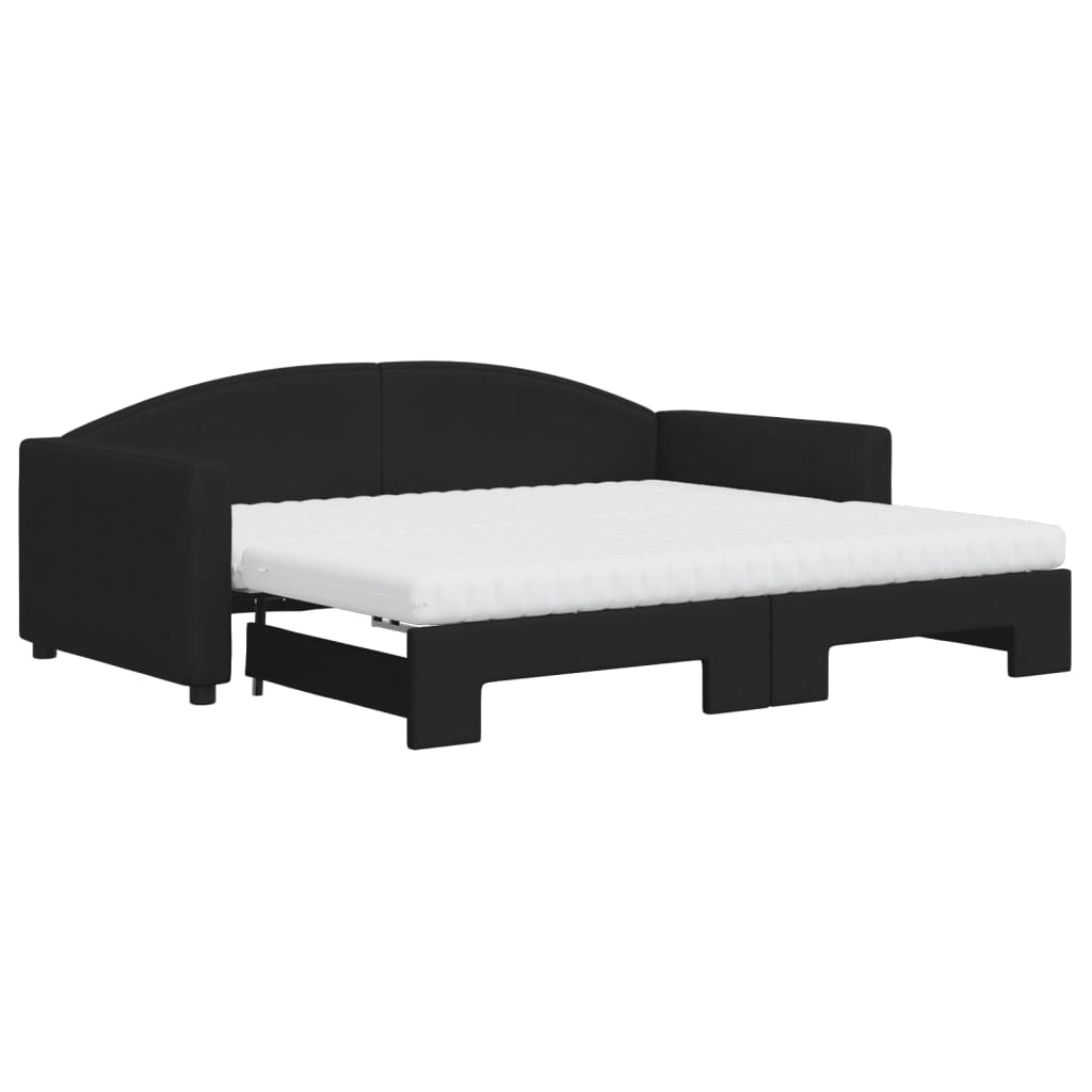 Lit de jour avec gigogne et matelas noir 90x190 cm tissu - XIOS