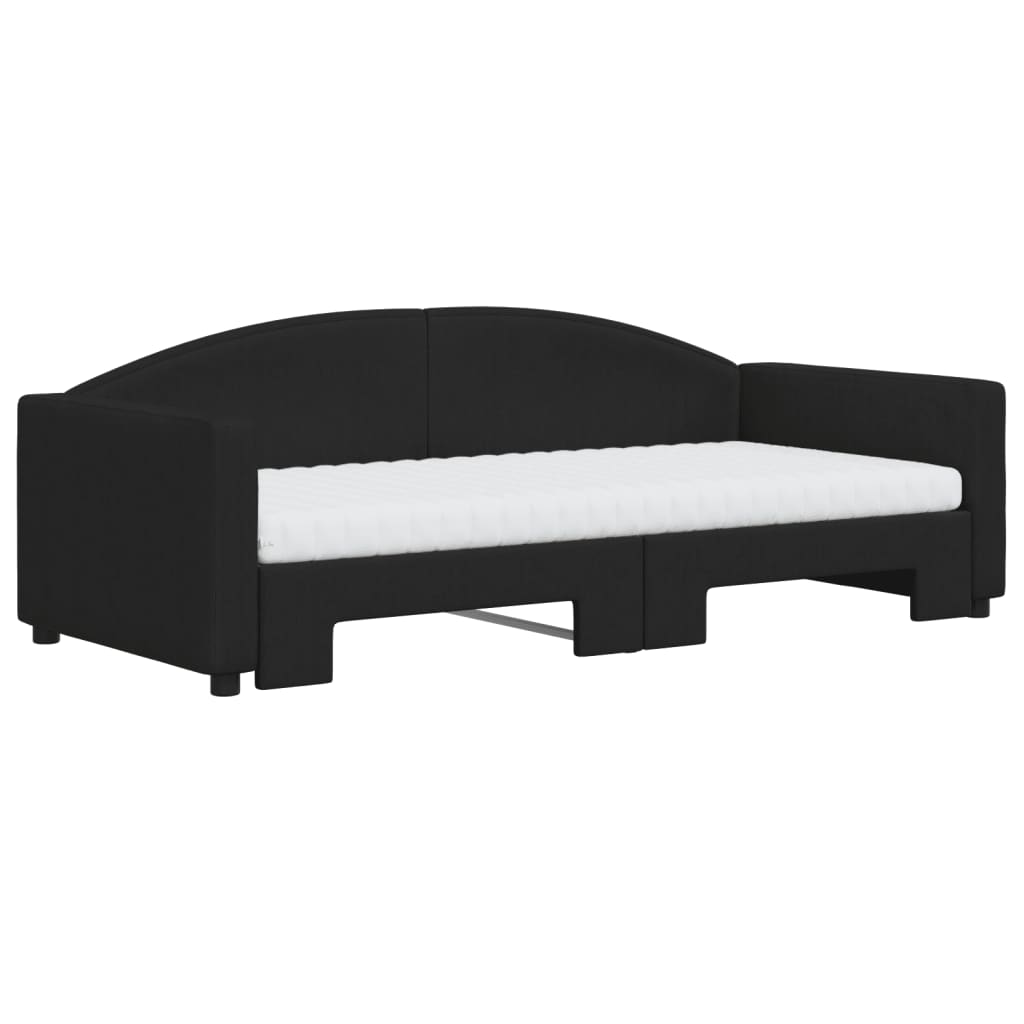 Lit de jour avec gigogne et matelas noir 90x190 cm tissu - XIOS