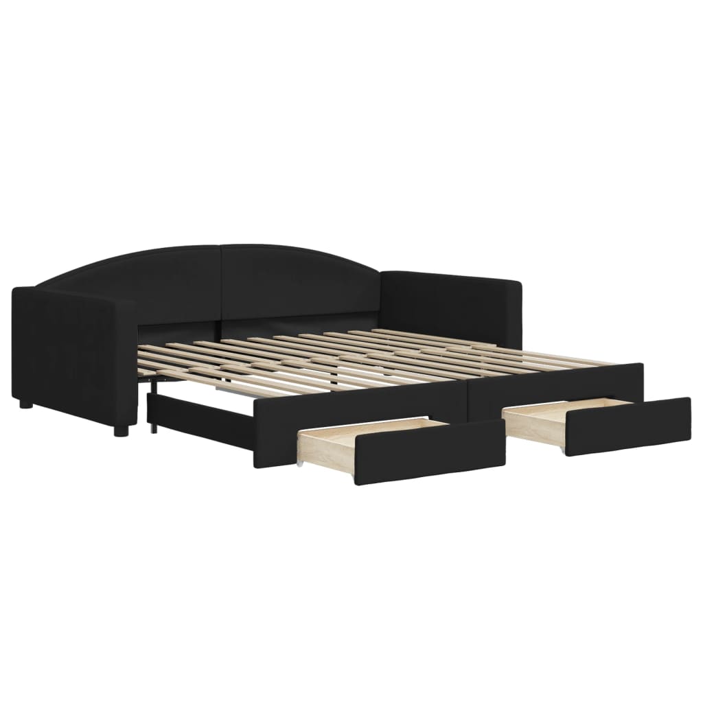 Lit de jour avec gigogne et tiroirs sans matelas noir 100x200cm - XIOS