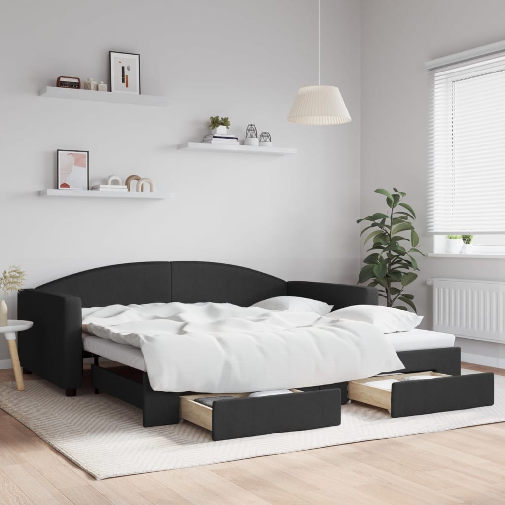 Lit de jour avec gigogne et tiroirs sans matelas noir 100x200cm - XIOS