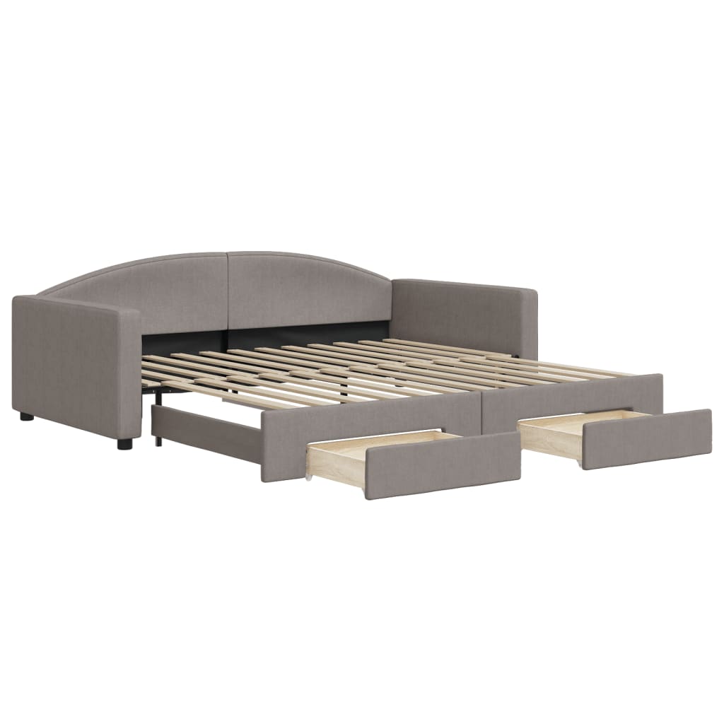 Lit de jour avec gigogne et tiroirs taupe 100x200 cm tissu - XIOS