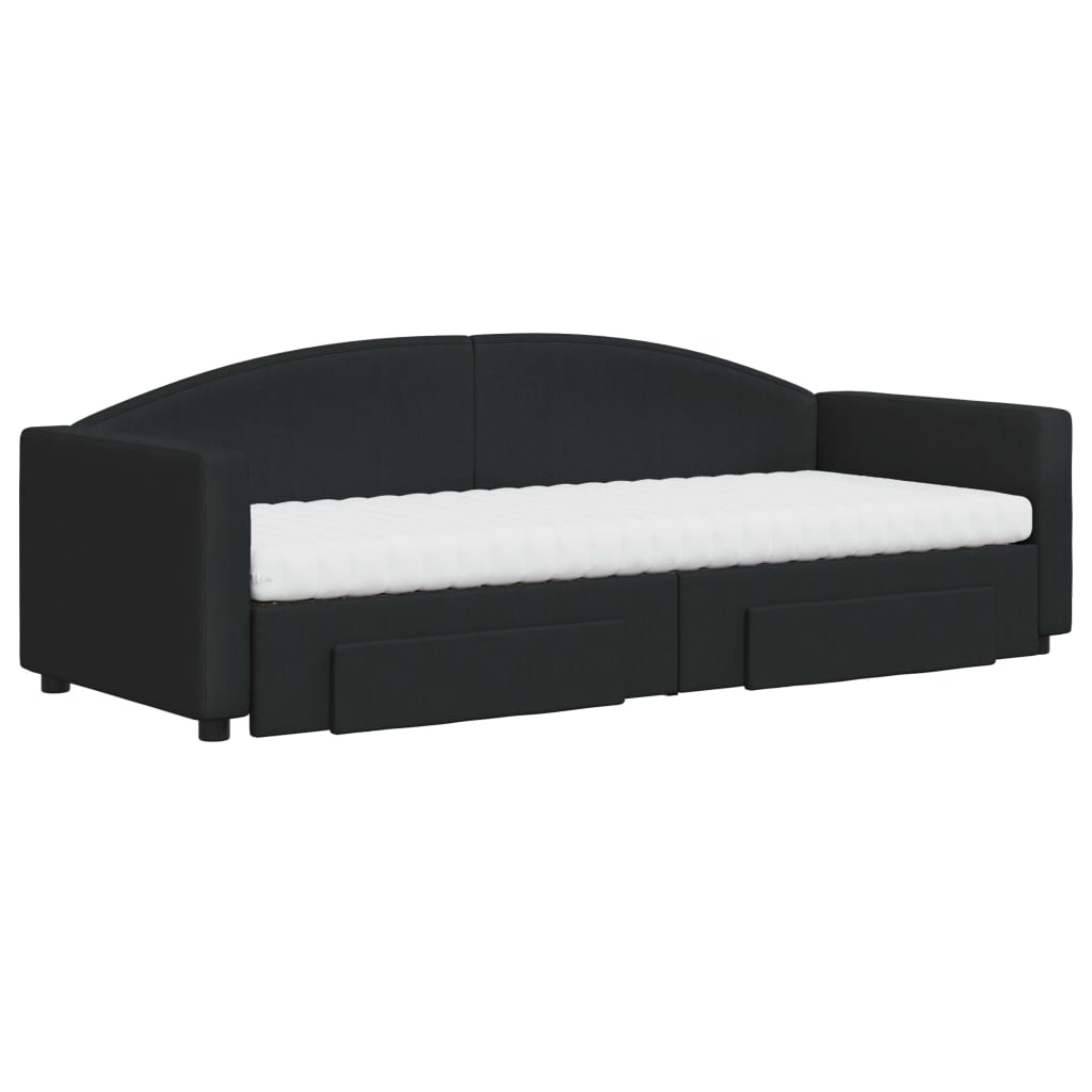 Lit de jour avec gigogne et tiroirs noir 80x200 cm tissu - XIOS