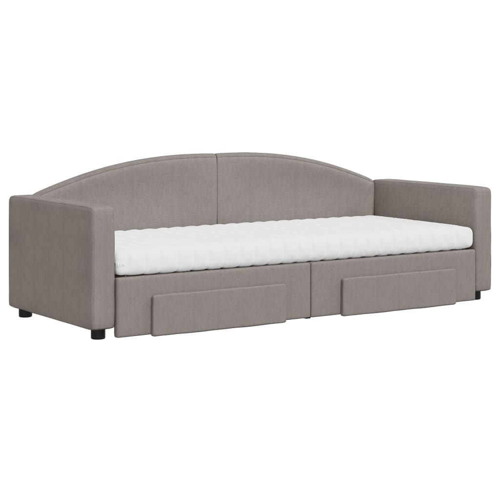 Lit de jour avec gigogne et tiroirs taupe 80x200 cm tissu - XIOS