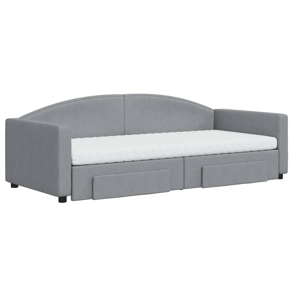 Lit de jour avec gigogne et tiroirs gris clair 90x200 cm tissu - XIOS