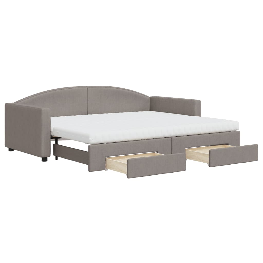 Lit de jour avec gigogne et tiroirs taupe 90x200 cm tissu - XIOS