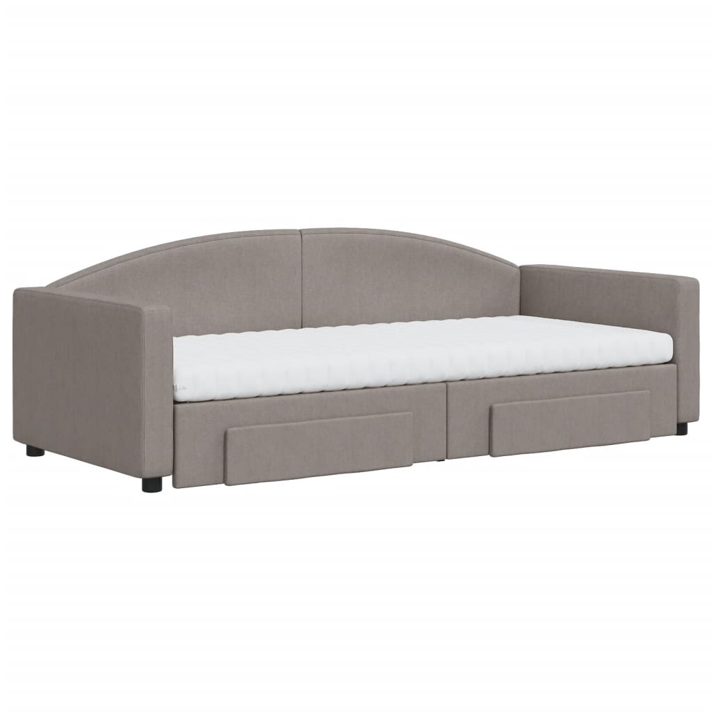 Lit de jour avec gigogne et tiroirs taupe 90x200 cm tissu - XIOS