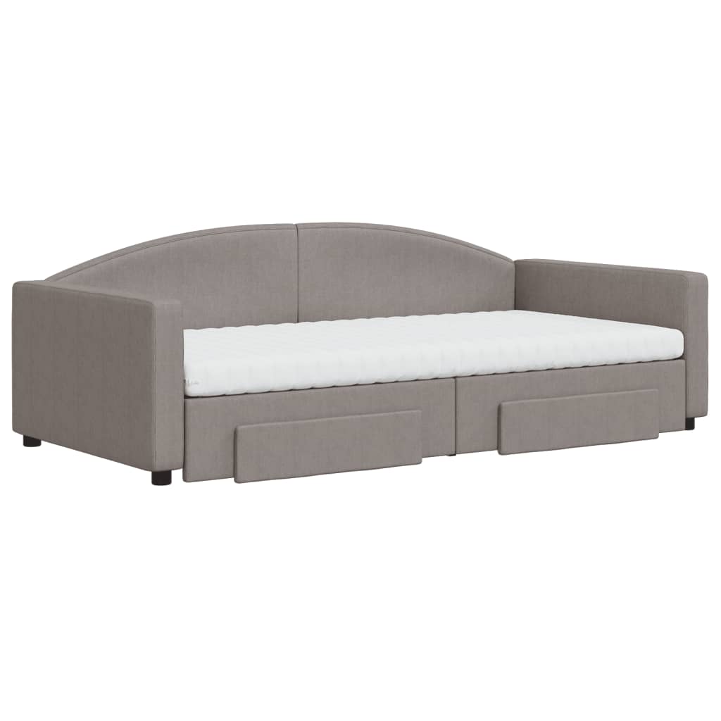 Lit de jour avec gigogne et tiroirs taupe 100x200 cm tissu - XIOS