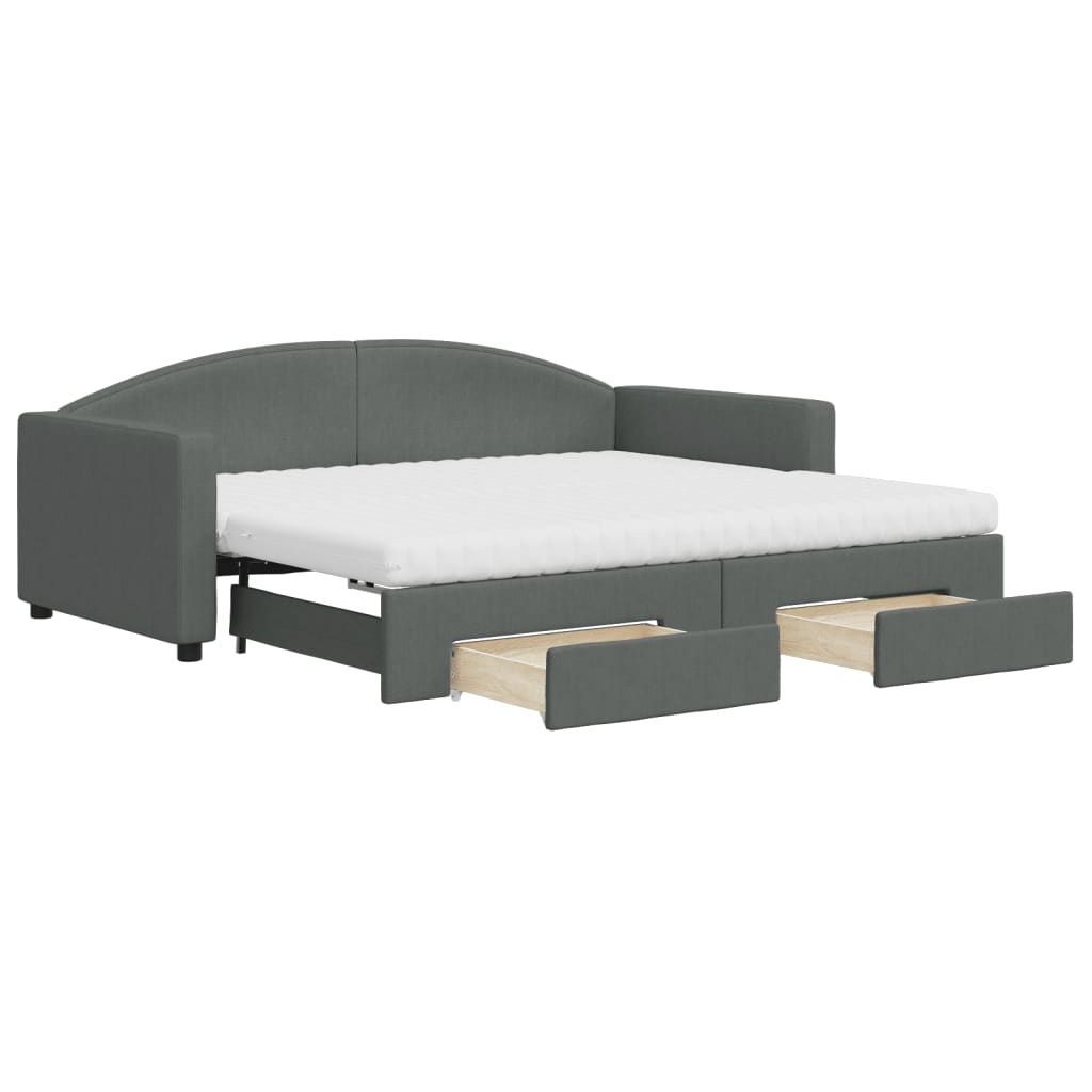 Lit de jour avec gigogne et tiroirs gris foncé 90x190 cm tissu - XIOS
