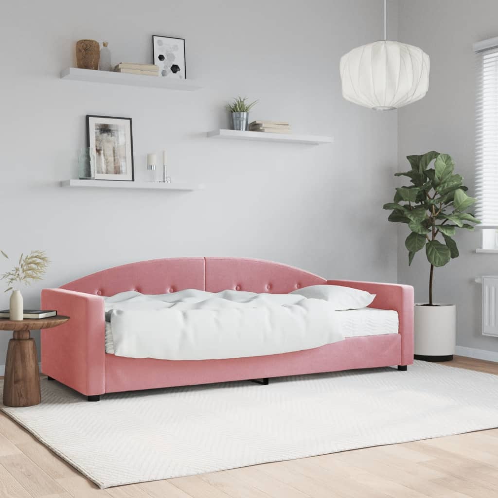 Lit de jour avec matelas rose 80x200 cm velours - XIOS