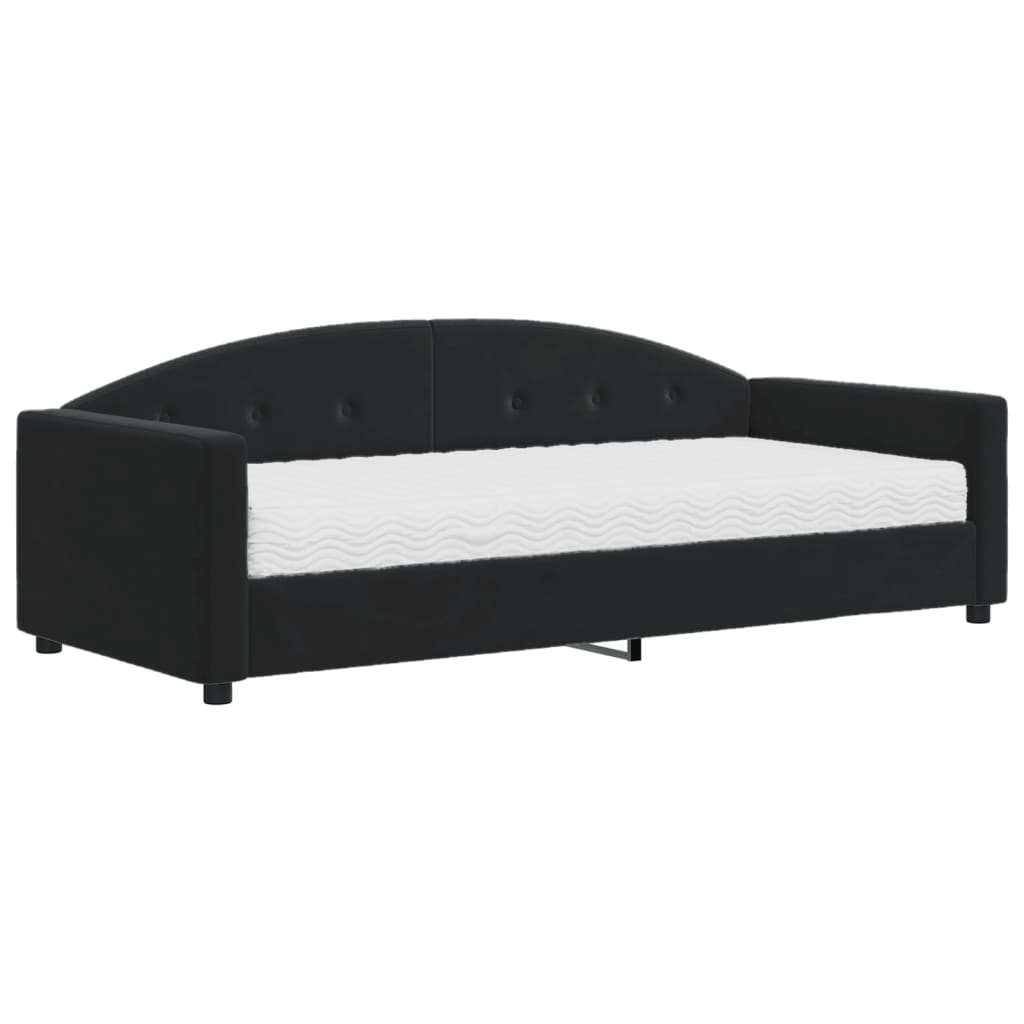Lit de jour avec matelas noir 90x200 cm velours - XIOS