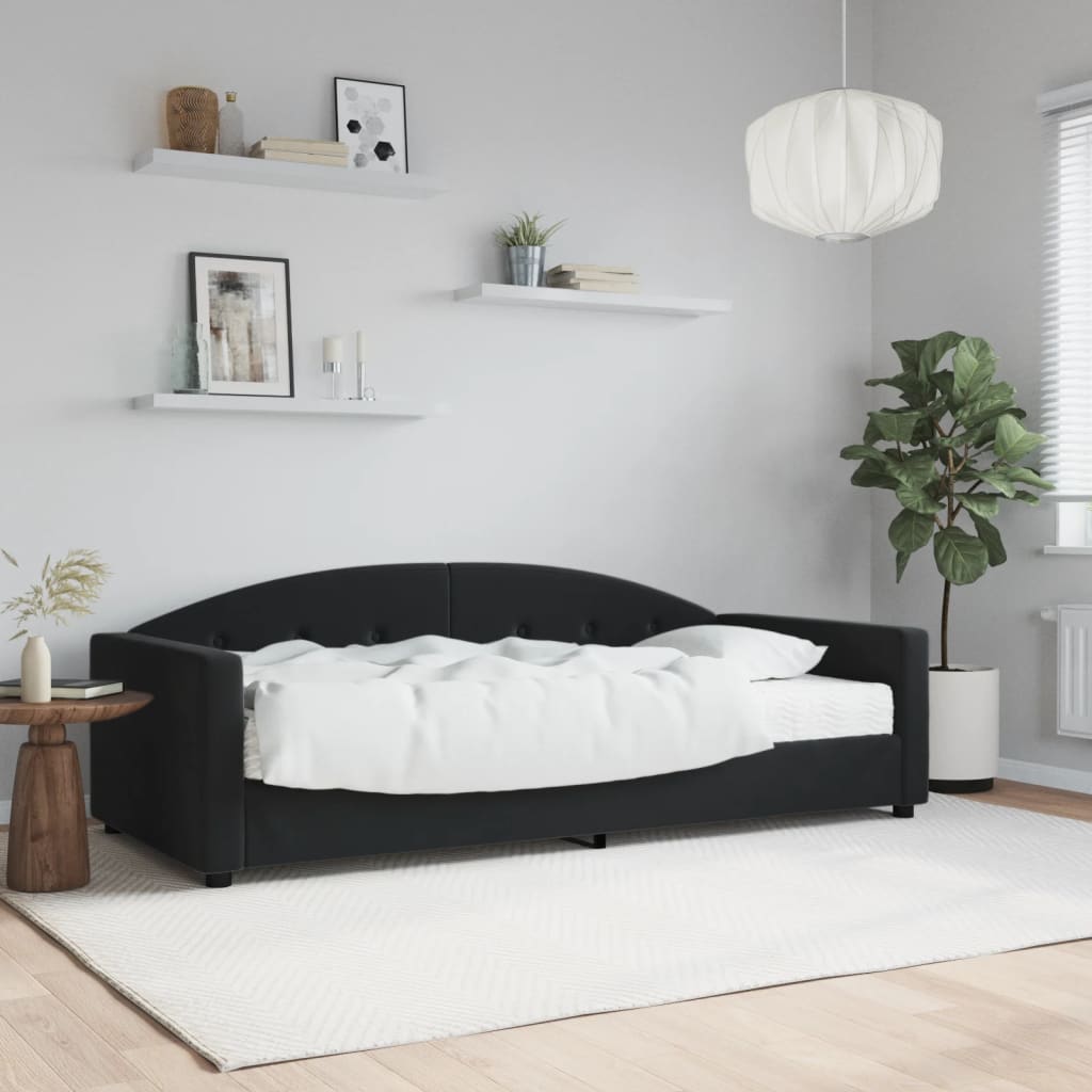 Lit de jour avec matelas noir 90x200 cm velours - XIOS