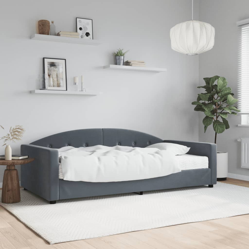 Lit de jour avec matelas gris foncé 100x200 cm velours - XIOS